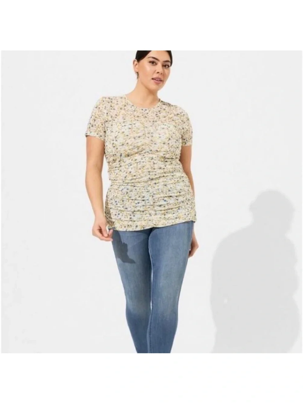 Torrid ditsy floral Stretch Mesh Crew Neck Ruched Top
